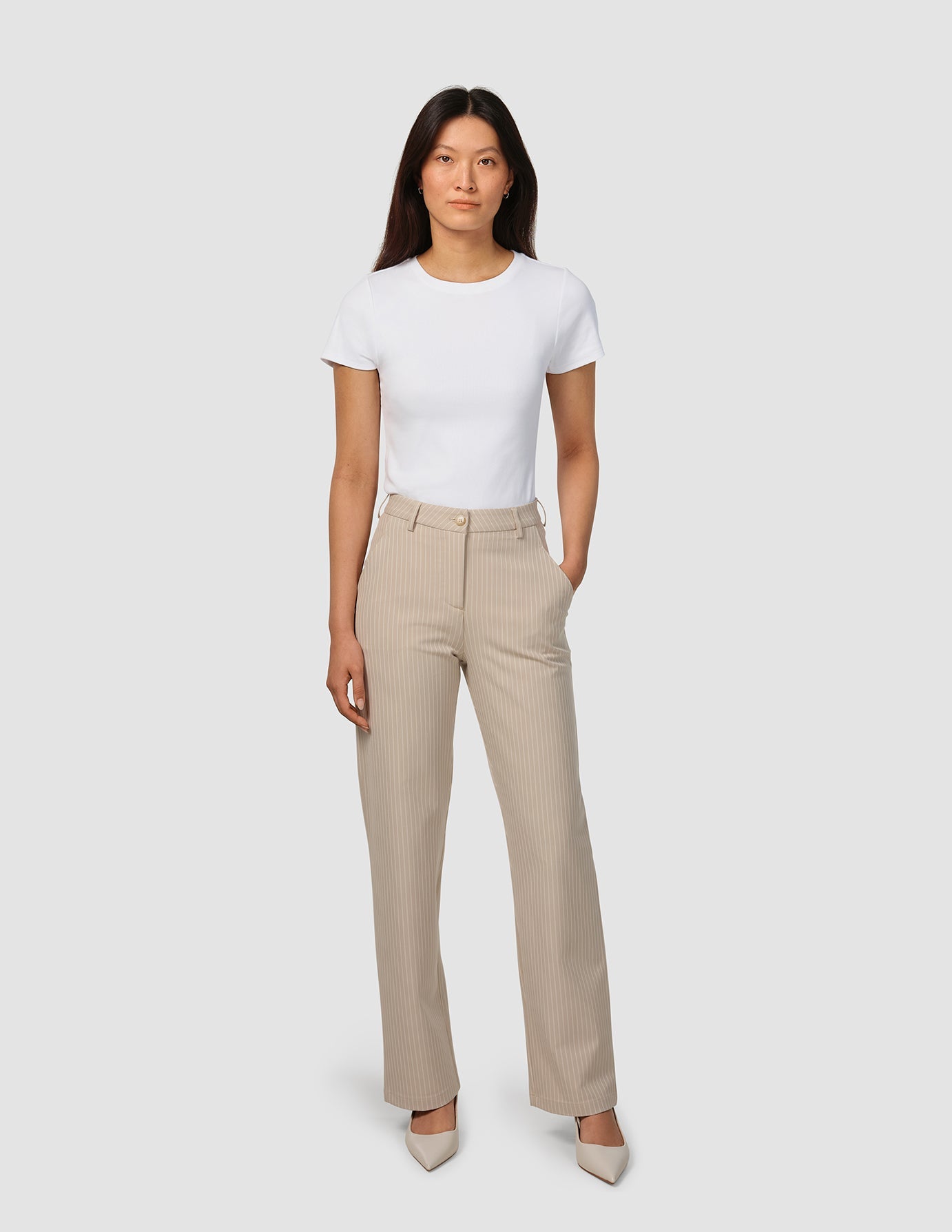 Essential Pants Straight Island Sand Pinstripe